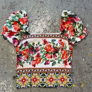 Antonio Melani Floral Puff Sleeve Square Neck Top Size 2